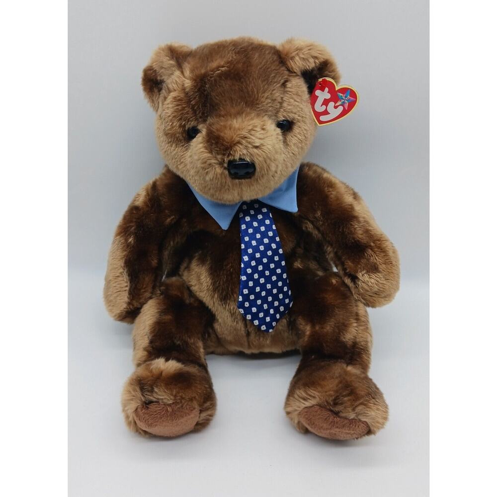 Vintage 2001 TY Beanie Baby Buddy Hero Father's Day Plush Bear With Tie 13" Gift